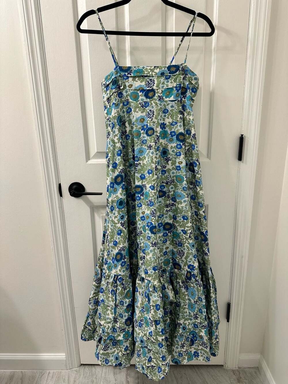 ALΓMAIS Pam Tiered Maxi Dress Blue Floral Organic Cotton New With Tags